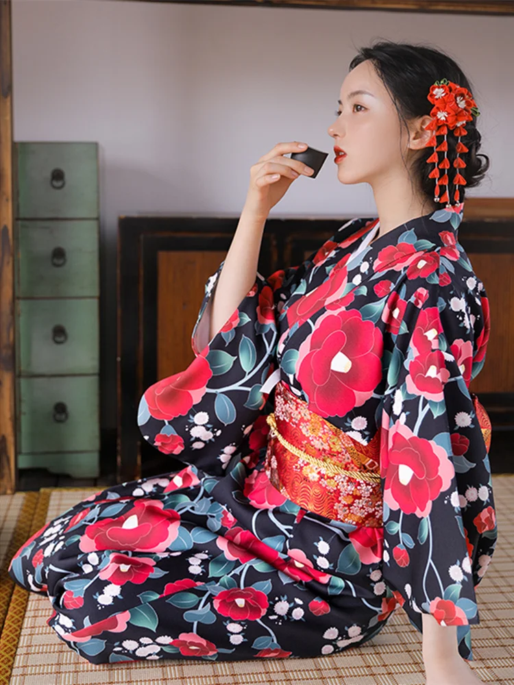 Japanese Women Formal Wear - Vintage Style Women's Floral Print Long