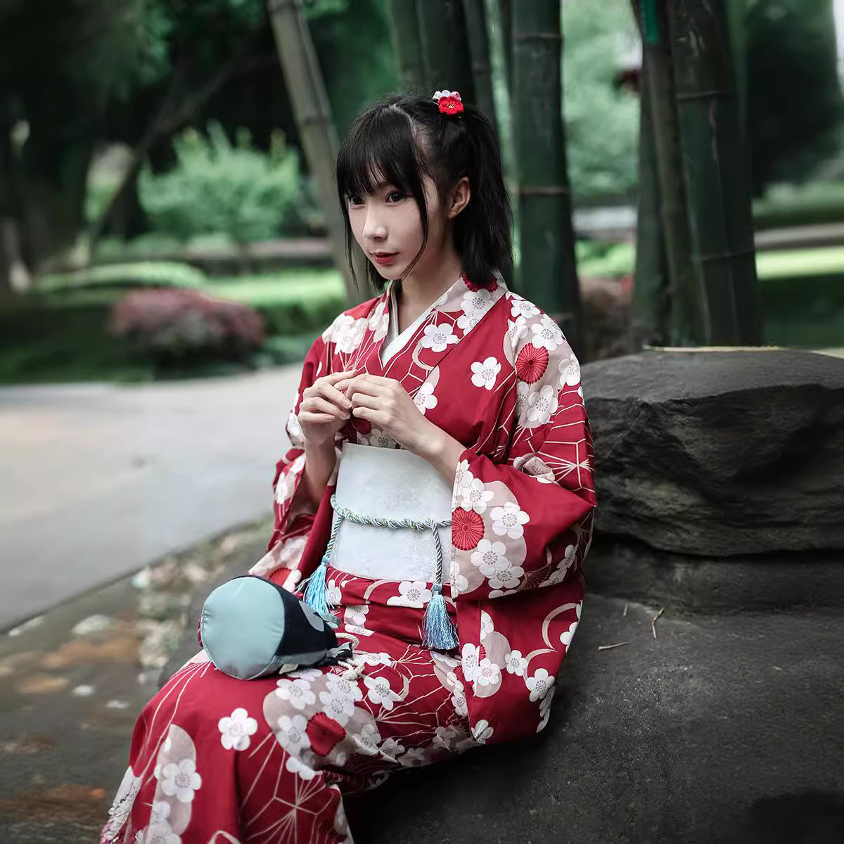 Japanese Women Formal Wear - Red Japanese Yukata Kimono Female Modified