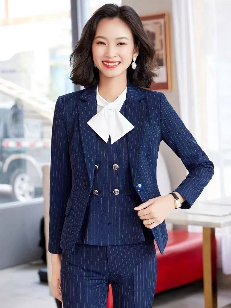 Women Formal Wear For Interview - Fashion Striped Formal Business Suits Women