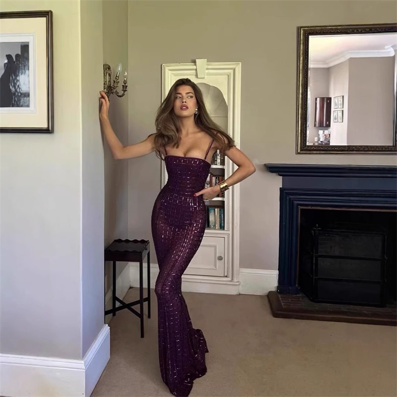 Formal Wear Gowns For Women - Purple Crystal Women Prom Dress Sexy