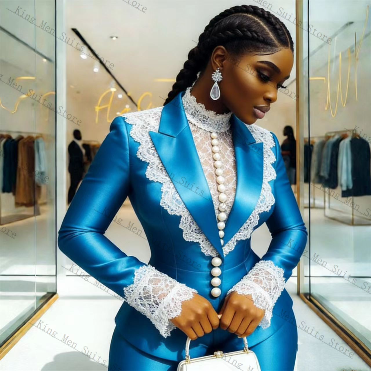 Blue Satin Lace Women Suit Set - Women'S Formal Wear Tuxedo recension och pris
