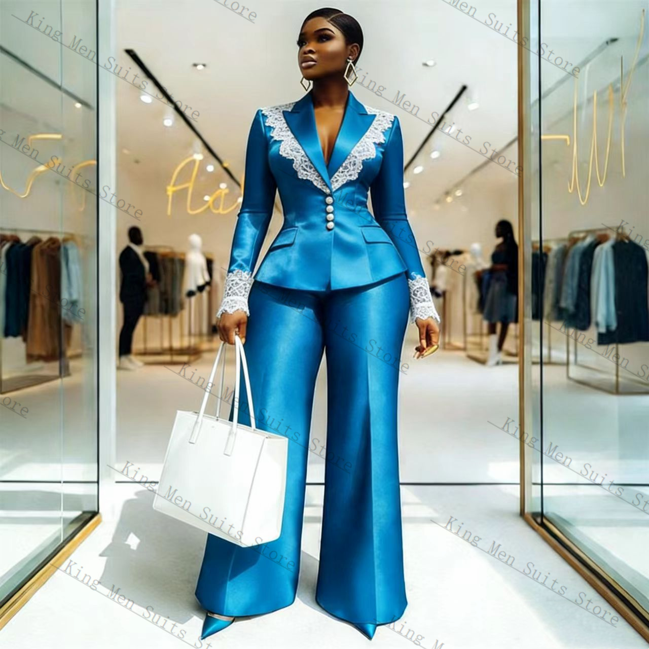 Blue Satin Lace Women Suit Set - Women'S Formal Wear Tuxedo recension och pris