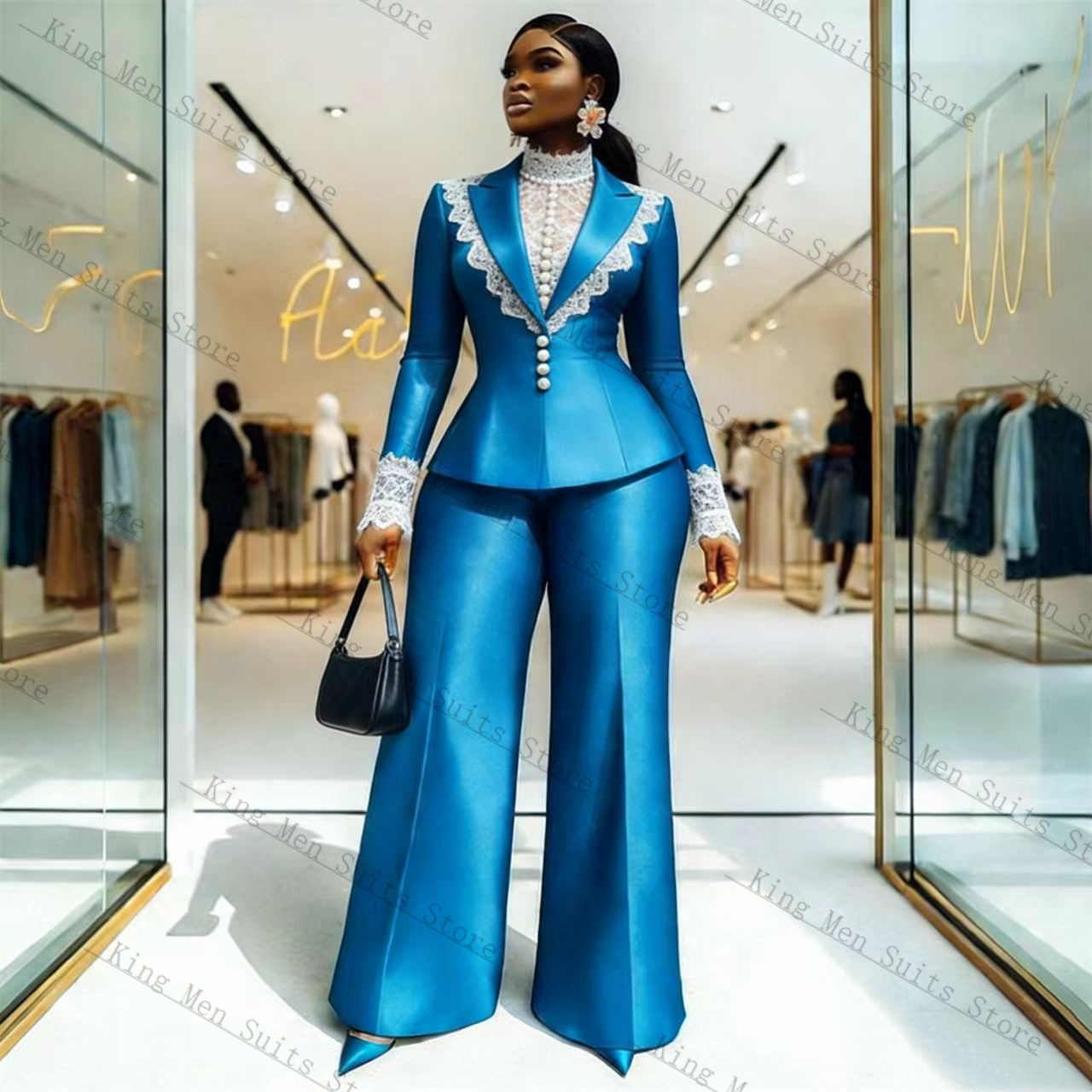 Blue Satin Lace Women Suit Set - Women'S Formal Wear Tuxedo recension och pris