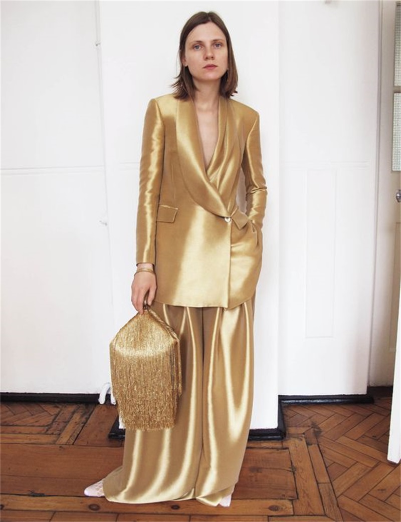 Gold Silk Satin Women Suits Of - Women'S Formal Wear Tuxedo recension och pris