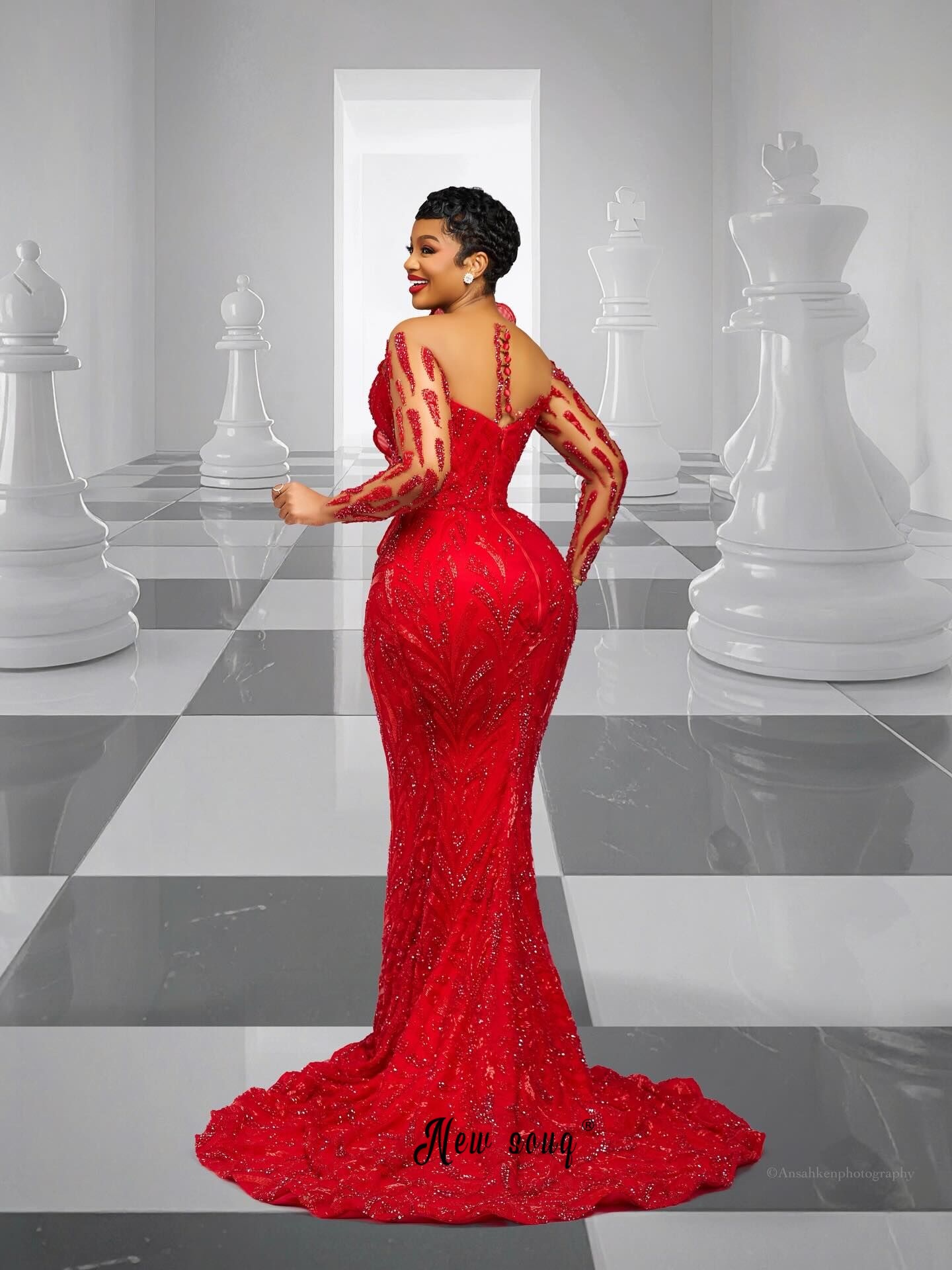 Elegant Red Sparkling Prom Dre - Formal Dress Female recension och pris