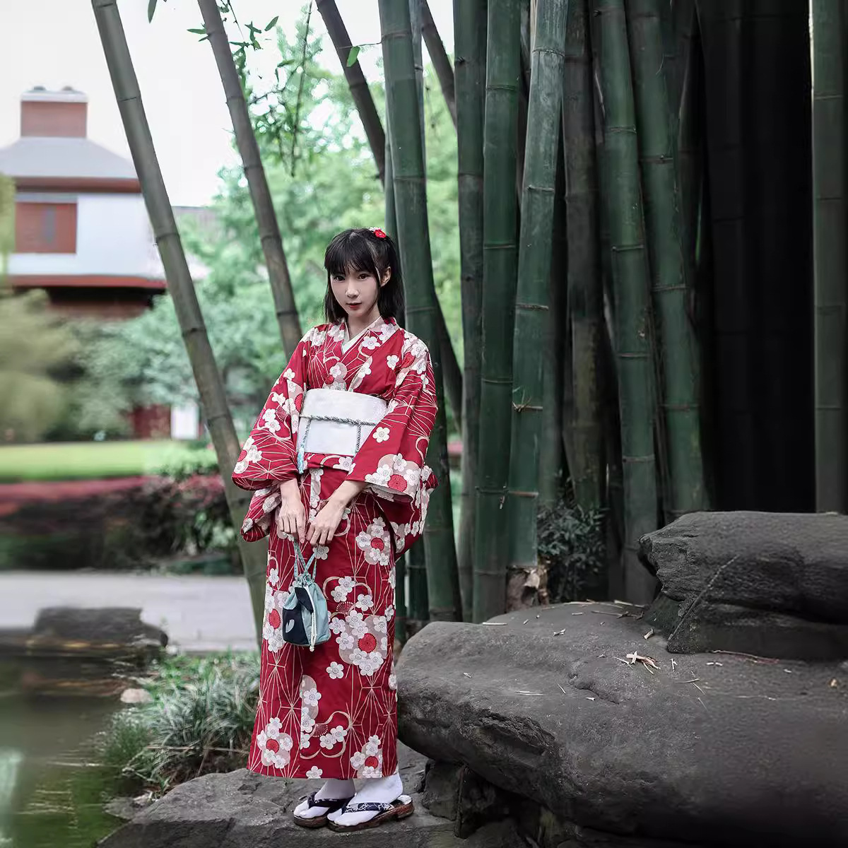 Red Japanese Yukata Kimono Fem - Japanese Women Formal Wear recension och pris
