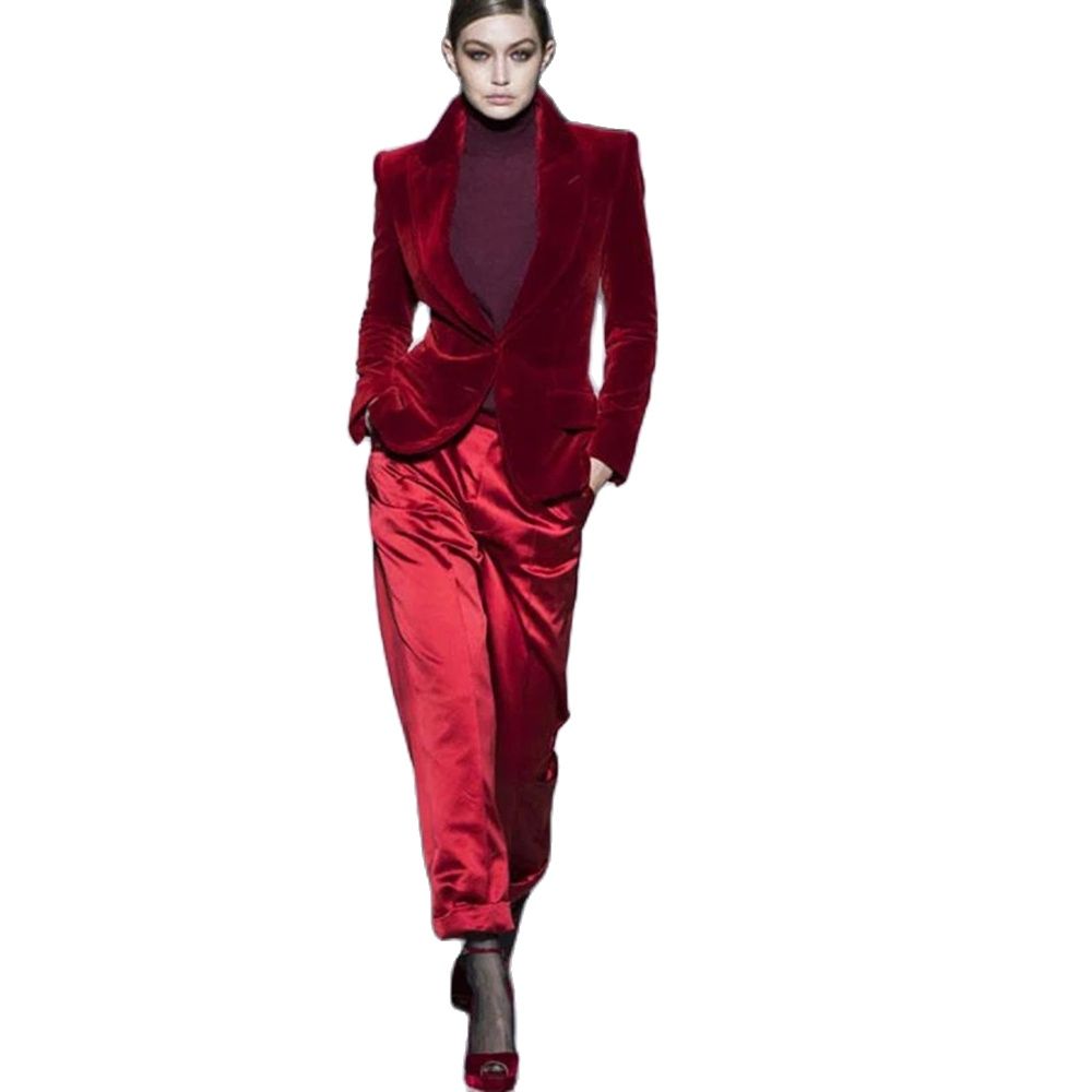 Women Pant Suits Wine Red Velv - Women'S Formal Wear Tuxedo recension och pris