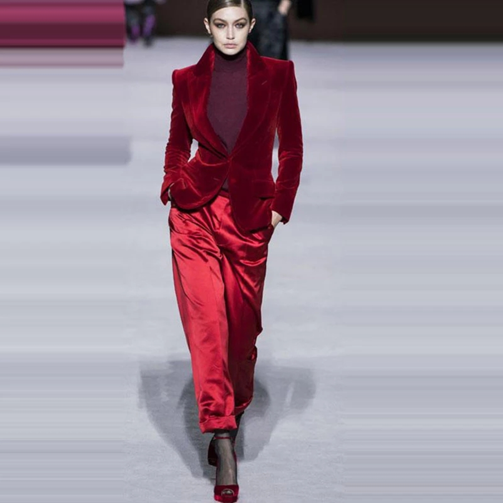 Women Pant Suits Wine Red Velv - Women'S Formal Wear Tuxedo recension och pris