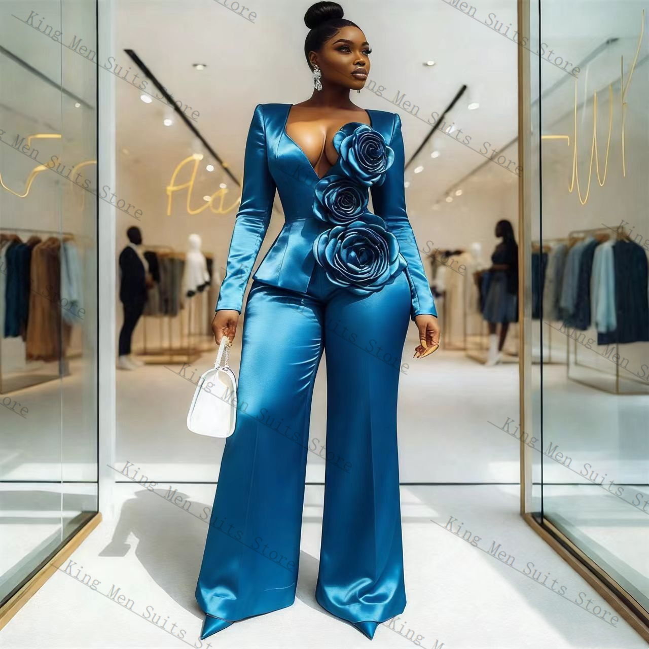 Blue Satin Women Suit Set 2 Pc - Women'S Formal Wear Tuxedo recension och pris