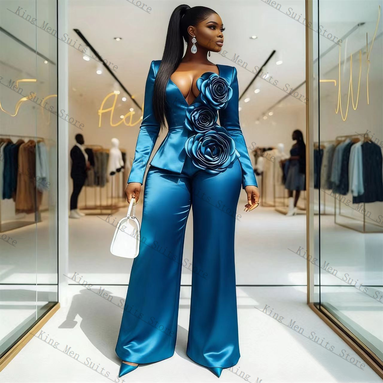 Blue Satin Women Suit Set 2 Pc - Women'S Formal Wear Tuxedo recension och pris